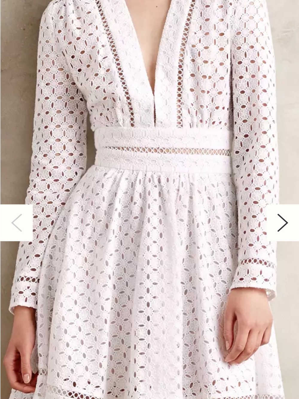 Zimmermann Anglaise White Lace V-Neck Long Sleeve Mini Dress Sz 2 Cotton